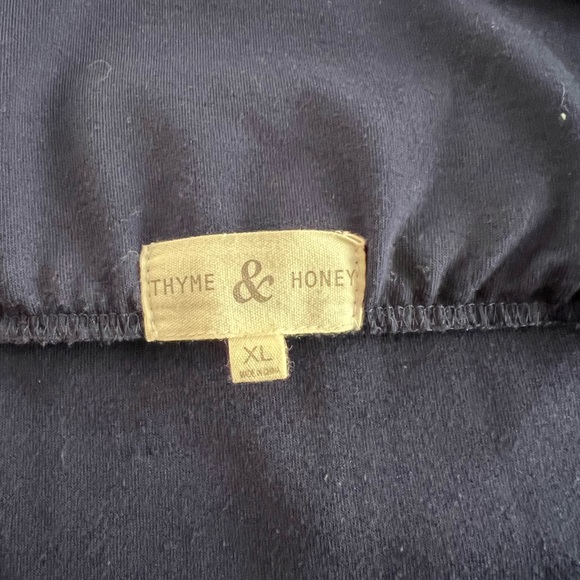 Thyme & Honey Navy Woven Cotton Blend Pencil Midi Skirt Elastic Waist - Picture 8 of 13